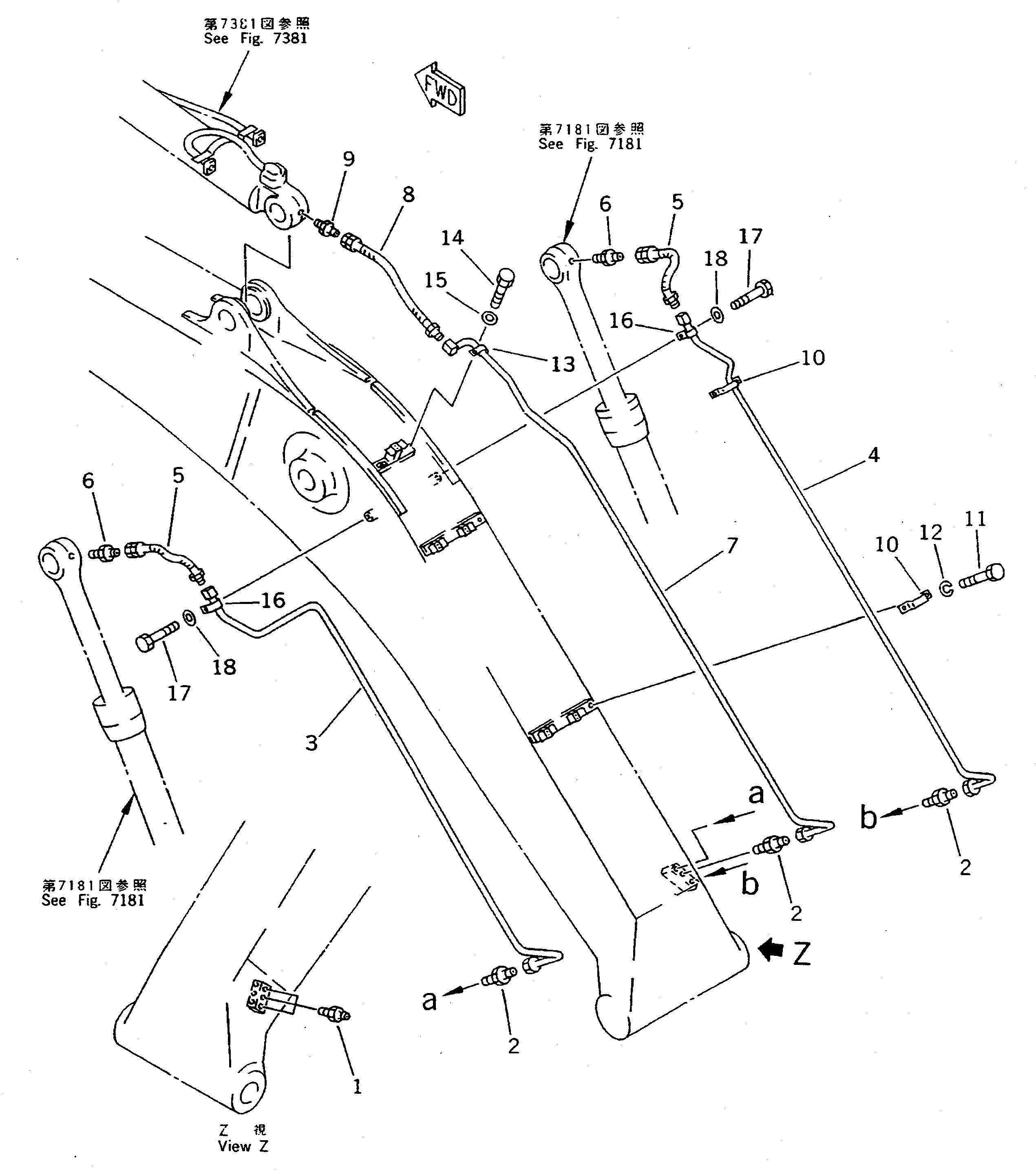 Excavators Komatsu / PC300-5K S/N K20001-UP(pc300-5u) / WORK EQUIPMENT LUBRICATION PIPING (BOOM SIDE)(210070 : 7071)