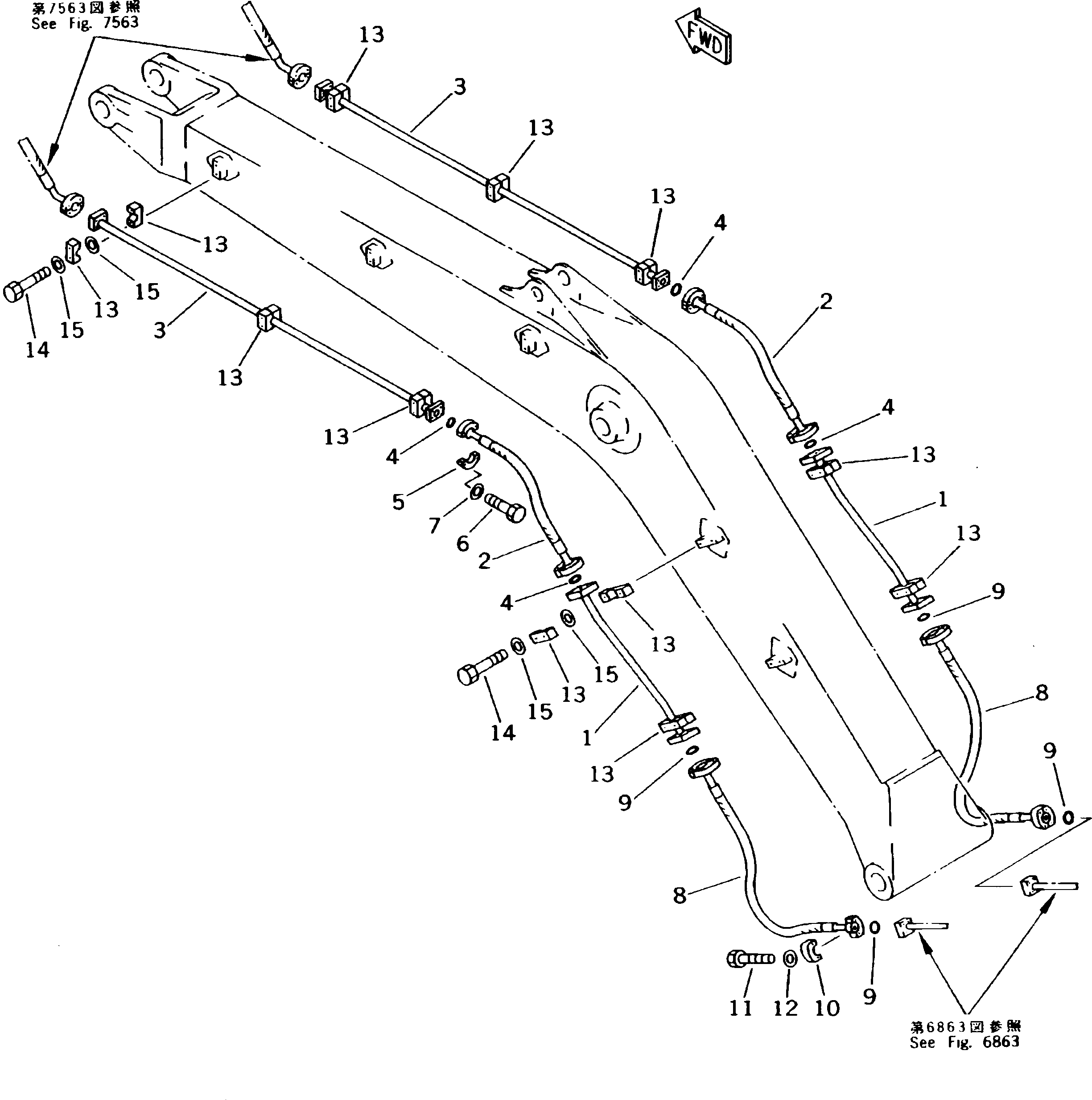 Excavators Komatsu / PC300-5K S/N K20001-UP(pc300-5u) / ADDITIONAL PIPING (ATTACHMENT SIDE) (BOOM)(210280 : 7561)