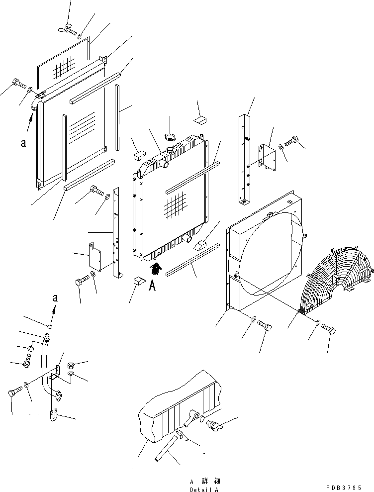 Komatsu parts book diagram for PC300-6 S/N 30001-UP: COOLING (RADIATOR AND OIL COOLER) (SAE)(#30203-32999)