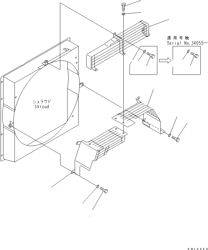 Komatsu parts book diagram for PC300-6 S/N 30001-UP: FAN GUARD (COLD WEATHER A SPEC.)(#33416-)