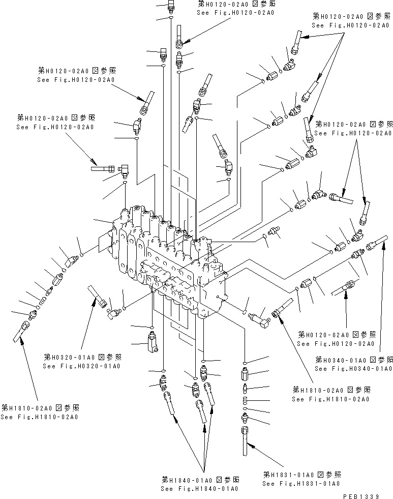 Komatsu parts book diagram for PC300-6 S/N 30001-UP: MAIN VALVE (CONNECTING PARTS) (2 ACTUATOR)(#30001-32999)
