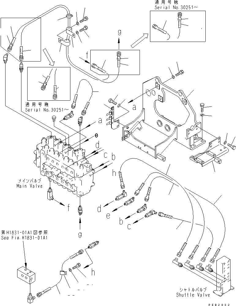 Komatsu parts book diagram for PC300-6 S/N 30001-UP: MAIN VALVE (VALVE BRACKET)(#30139-32999)