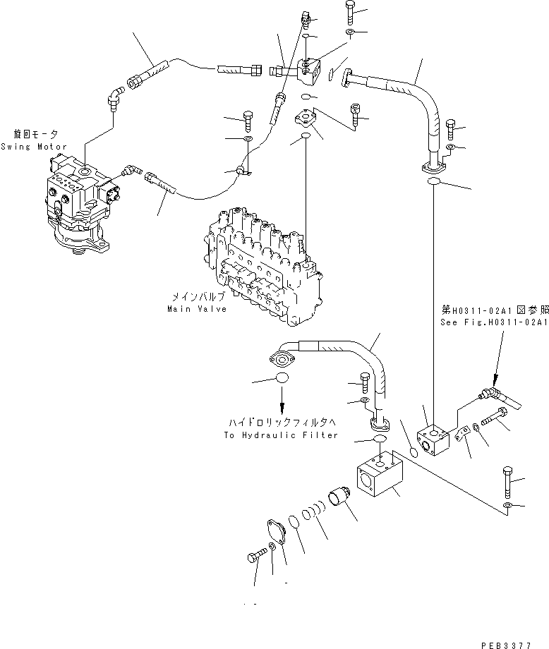 Komatsu parts book diagram for PC300-6 S/N 30001-UP: RETURN LINES (COLD WEATHER B SPEC.)(#30001-32999)