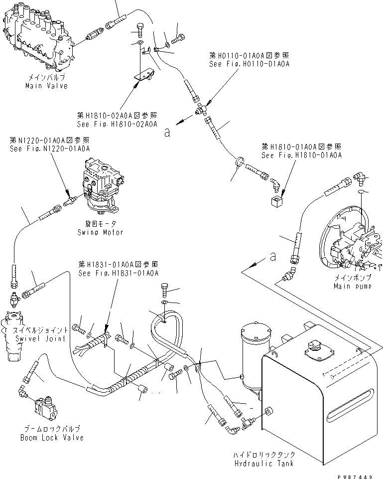 Komatsu parts book diagram for PC300-6 S/N 30001-UP: DRAIN LINES(#33001-33465)