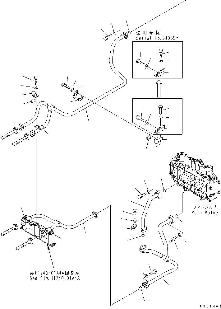 Komatsu parts book diagram for PC300-6 S/N 30001-UP: BOOM LINE (VALVE BOOM LINE) (WITH DRIFT PRIVENTIVE)(#33466-)