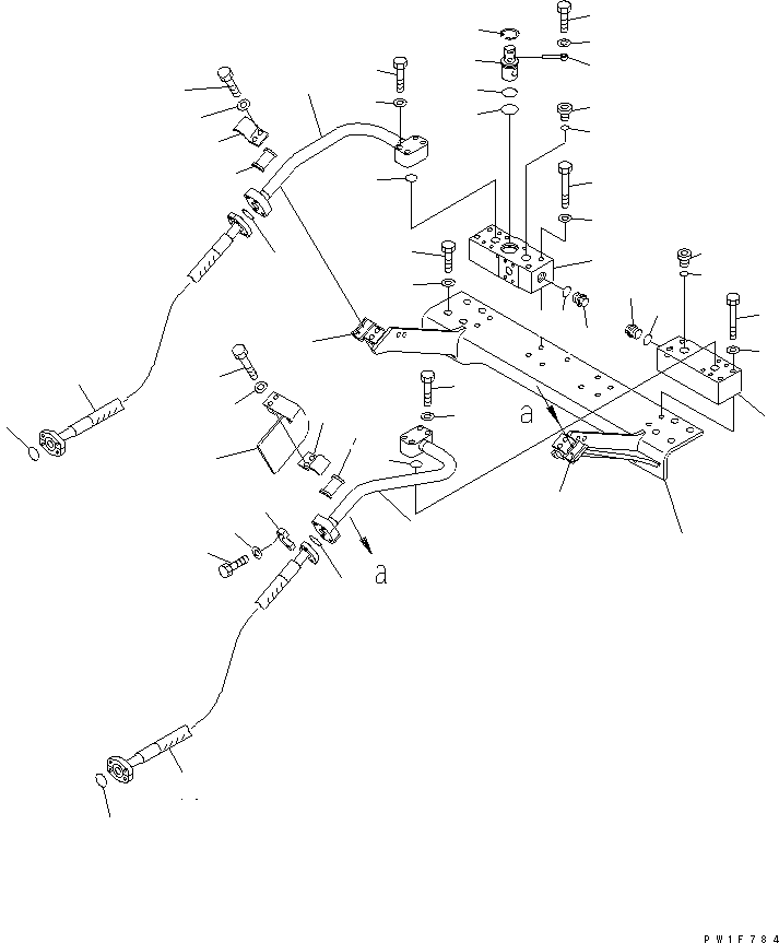 Komatsu parts book diagram for PC300-6 S/N 30001-UP: ATTACHMENT LINE (1 ACTUATOR) (CROSS VALVE AND BRACKET)(#34222-)