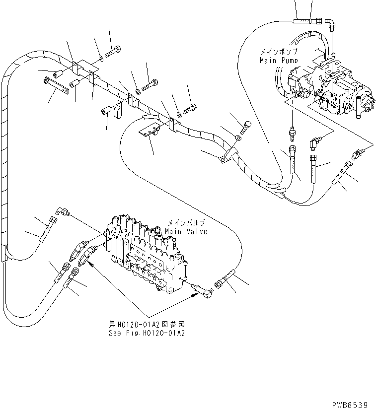 Komatsu parts book diagram for PC300-6 S/N 30001-UP: LS LINE (PUMP TO VALVE) (2 ACTUATOR)(#33001-)