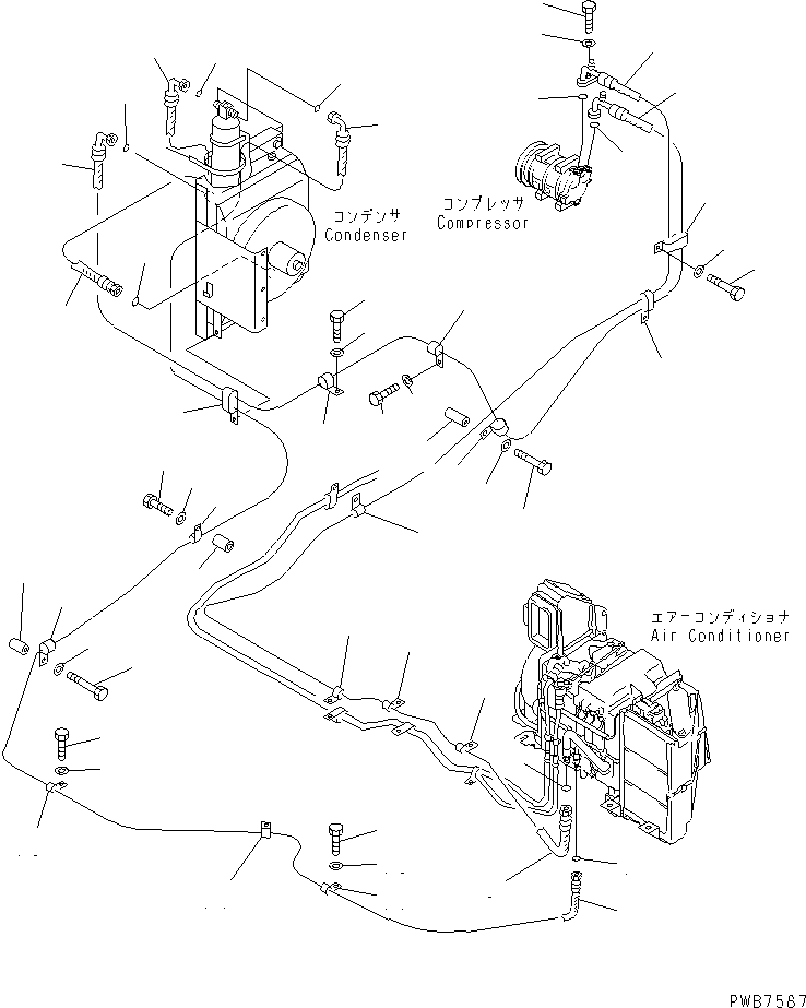 Komatsu parts book diagram for PC300-6 S/N 30001-UP: AIR CONDITIONER (COOLING LINES)(#33001-33016)