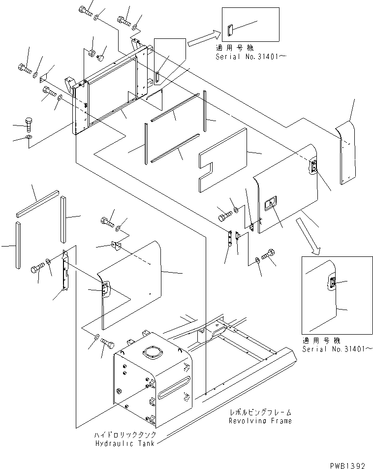Komatsu parts book diagram for PC300-6 S/N 30001-UP: LEFT SIDE DOOR (MACHINE CAB)(#30001-32999)