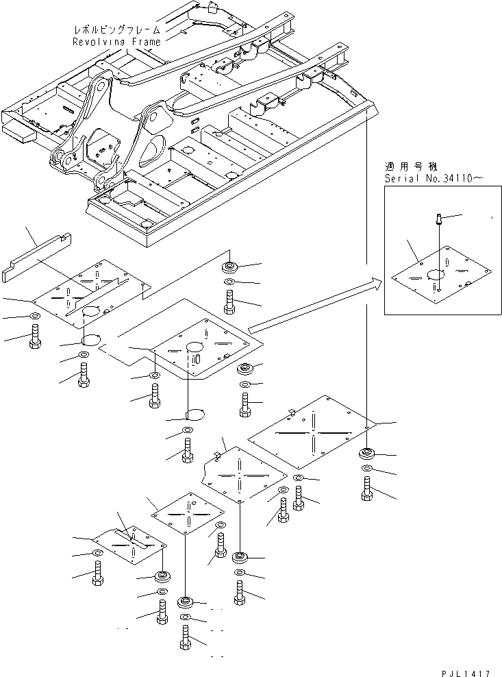 Komatsu parts book diagram for PC300-6 S/N 30001-UP: UNDER COVER (REVOLVING FRAME)(#33466-)