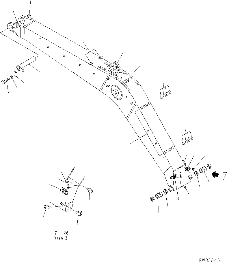 Komatsu parts book diagram for PC300-6 S/N 30001-UP: BOOM (HEAVY DUTY) (BOOM AND TOP PIN) (WITH AUTO GREASING)