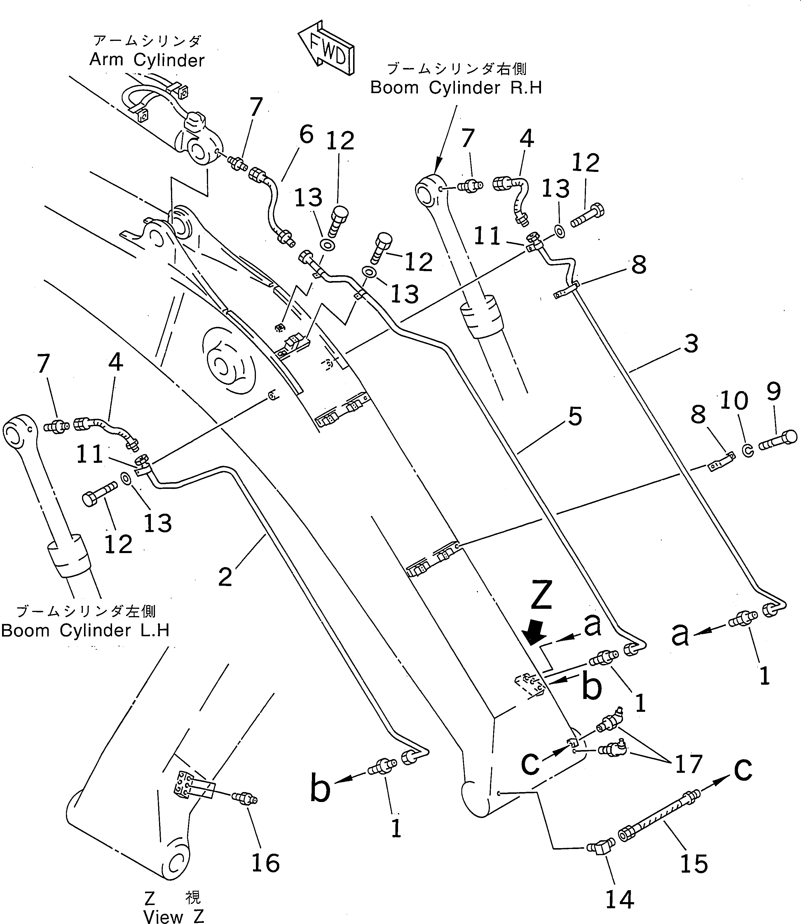 Komatsu parts book diagram for PC300-6 S/N 30001-UP: BOOM (LUBRICATING LINE)