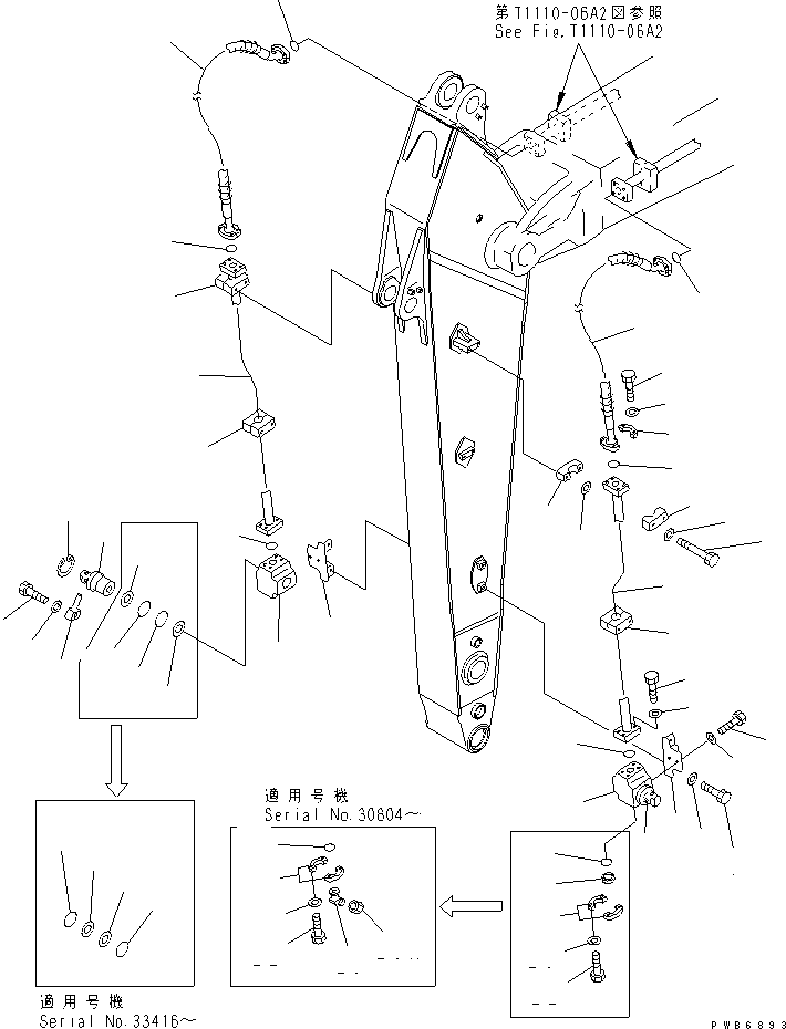 Komatsu parts book diagram for PC300-6 S/N 30001-UP: ARM (3.2M) (ADDITIONAL PIPING)