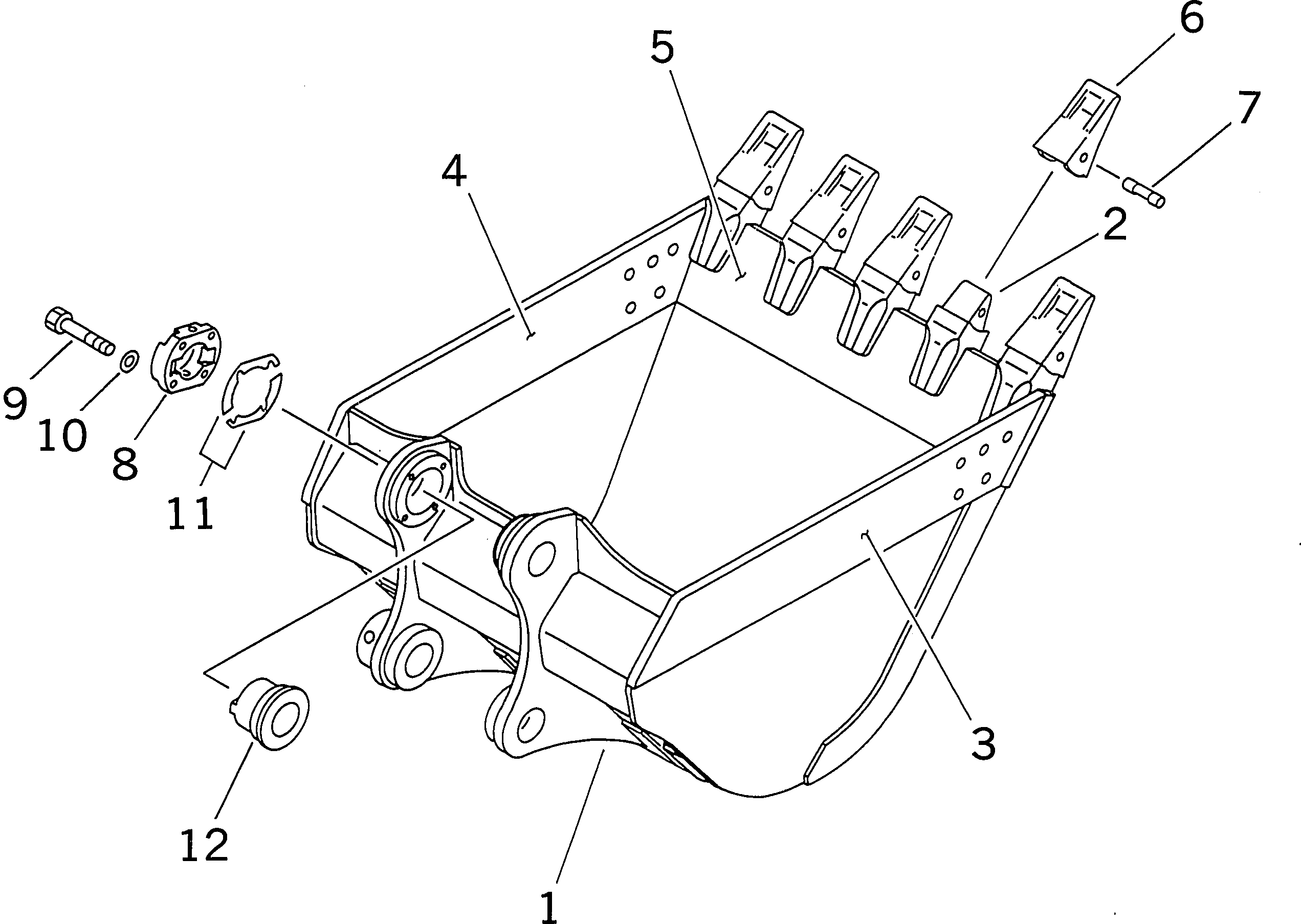 Komatsu parts book diagram for PC300-6 S/N 30001-UP: BUCKET ? 1.2M3 ? 1340MM (HORIZONTAL PIN TYPE) (WITH ADJUSTING)(#30001-34267)