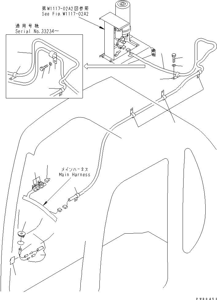 Komatsu parts book diagram for PC300-6 S/N 30001-UP: AUTO GREASING SYSTEM PARTS (HARNESS AND ALARM LAMP)(#33001-)