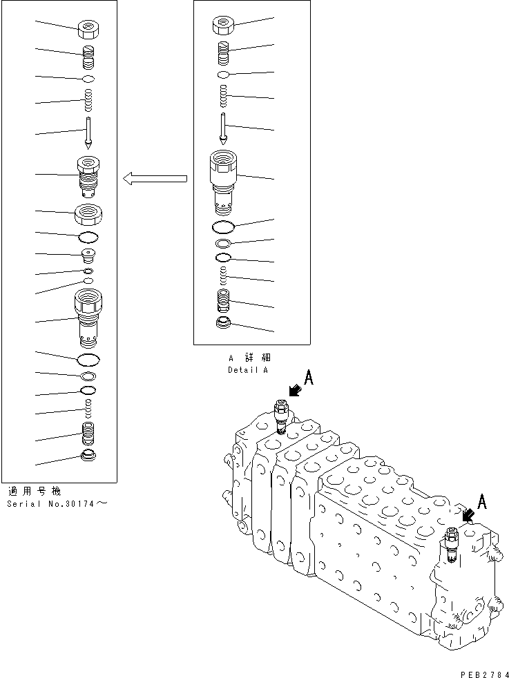 Komatsu parts book diagram for PC300-6 S/N 30001-UP: MAIN VALVE (3-ACTUATOR) (6/17)