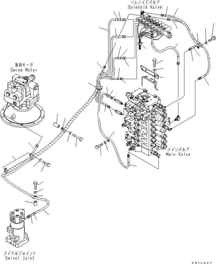Excavators Komatsu / PC300-7 S/N 40001-UP (Rops Cab / Forestry Spec. (For KAL))(pc300-9c) / SOLENOID VALVE (HOSE AND BRACKET)(150210 : H1831-02A0)