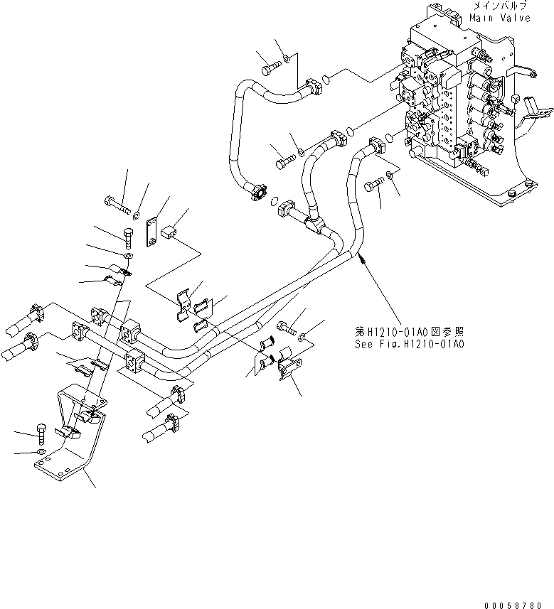 Excavators Komatsu / PC300-8 S/N 60001-60021(pc300-bc) / BOOM LINE (BRACKET AND CLAMP)(#60001-)(150310 : H1210-02A0)