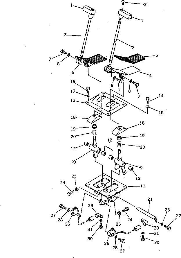 Komatsu parts book diagram for PC300LC-3 S/N 12001-UP: TRAVEL CONTROL LEVER AND LINKAGE (1/2) (FOR LONG LEVER CONTROL)(#12001-12143)