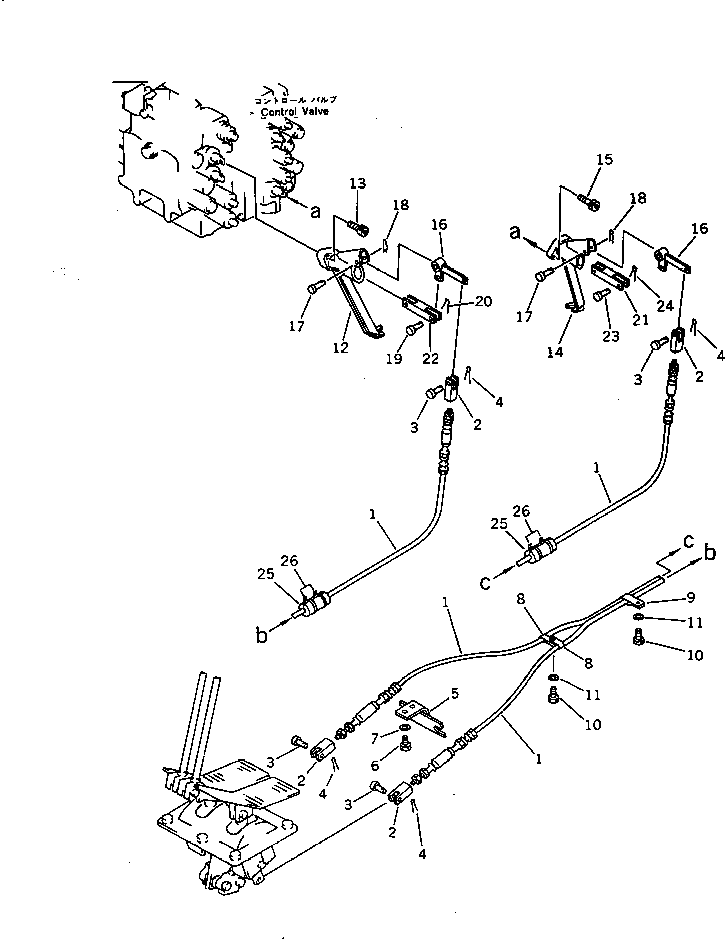 Komatsu parts book diagram for PC300LC-3 S/N 12001-UP: TRAVEL CONTROL LEVER AND LINKAGE (2/2) (FOR WRIST CONTROL)       (WITHOUT AUTO DECELERATION)
