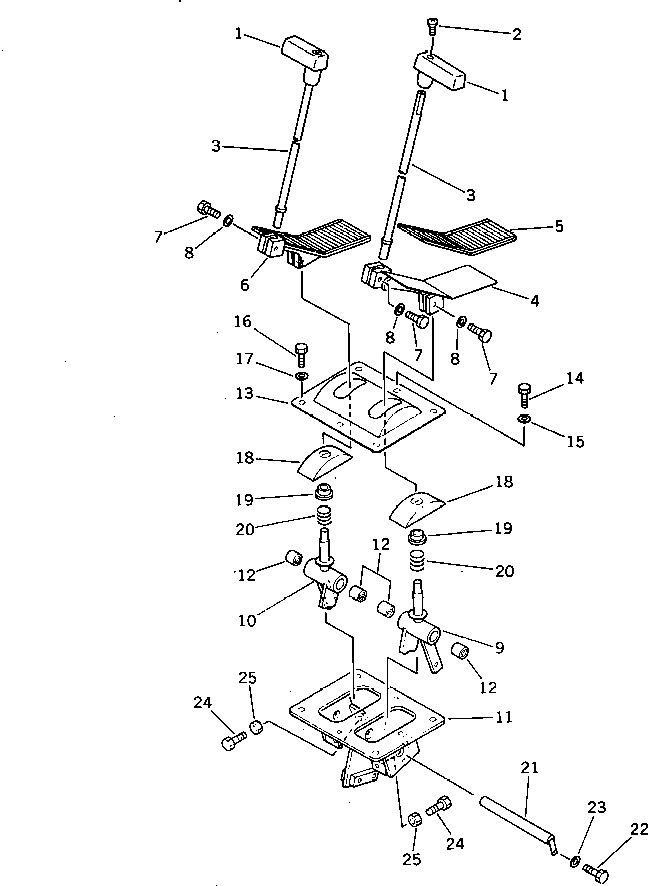 Komatsu parts book diagram for PC300LC-3 S/N 12001-UP: TRAVEL CONTROL LEVER AND LINKAGR (1/2) (FOR WRIST CONTROL)       (WITHOUT AUTO DECELERATION)(#12001-12143)