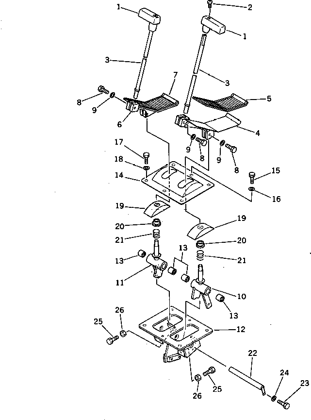 Komatsu parts book diagram for PC300LC-3 S/N 12001-UP: TRAVEL CONTROL LEVER AND LINKAGE (1/2) (FOR WRIST CONTROL)       (WITHOUT AUTO DECELERATION)(#12662-)