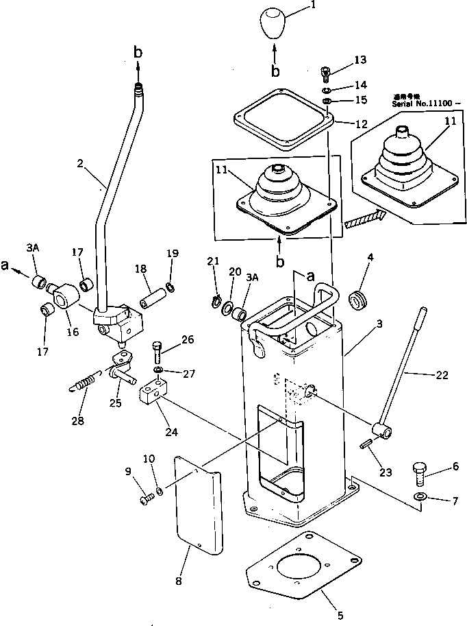 Komatsu parts book diagram for PC300LC-3 S/N 12001-UP: LONG LEVER CONTROL AND STAND ? L.H. (1/2)
