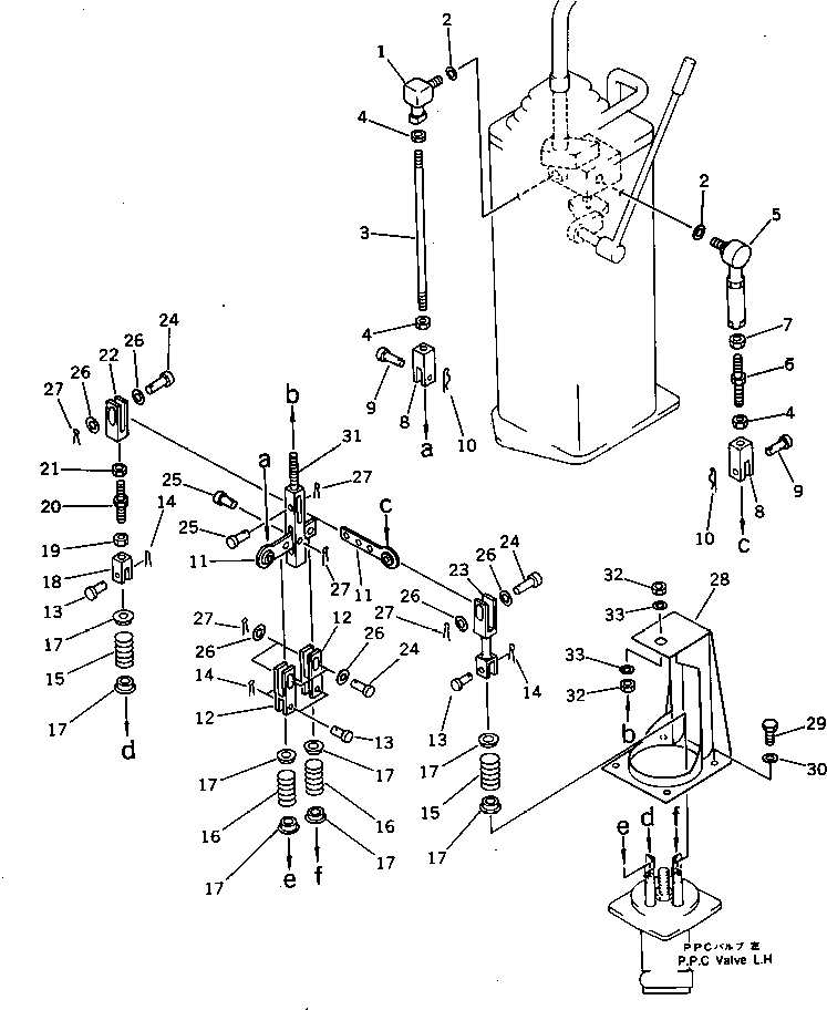 Komatsu parts book diagram for PC300LC-3 S/N 12001-UP: LONG LEVER CONTROL AND STAND ? L.H. (2/2)