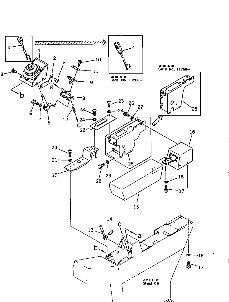 Komatsu parts book diagram for PC300LC-3 S/N 12001-UP: WRIST CONTROL AND STAND ? R.H. (2/2)