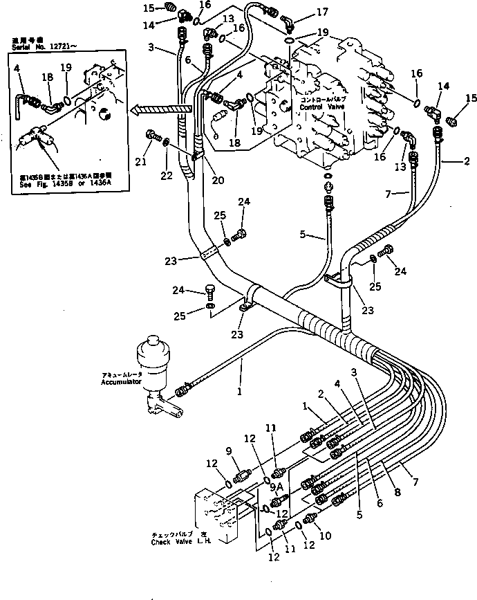 Komatsu parts book diagram for PC300LC-3 S/N 12001-UP: P.P.C. VALVE PIPING (2/3) (FOR LONG LEVER CONTROL)(#12889-)