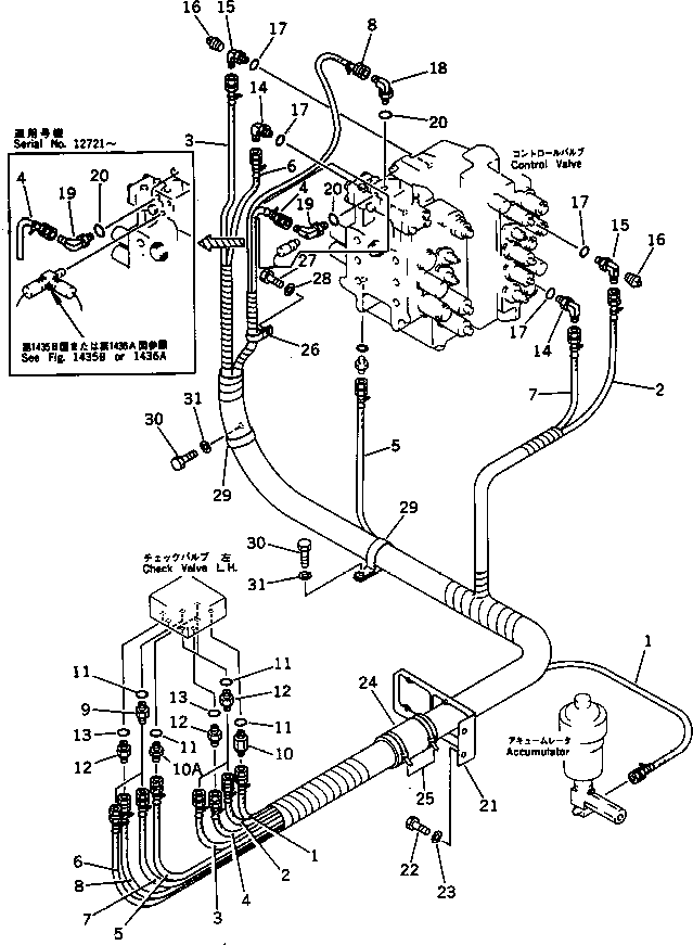 Komatsu parts book diagram for PC300LC-3 S/N 12001-UP: P.P.C. VALVE PIPING (2/3) (FOR WRIST CONTROL) (WITH AUTO DECELERATION) (WITH SWING MECHANICAL BRAKE)(#12889-)