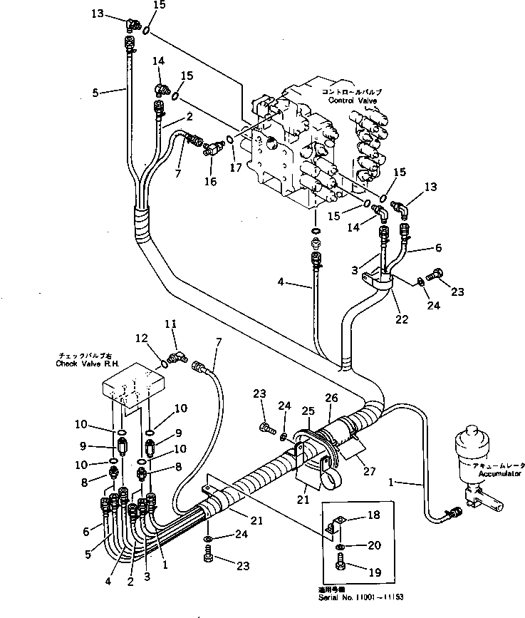 Komatsu parts book diagram for PC300LC-3 S/N 12001-UP: P.P.C. VALVE PIPING (3/3) (FOR WRIST CONTROL) (WITH AUTO DECELERATION) (WITH SWING MECHANICAL BRAKE)(#12001-12888)