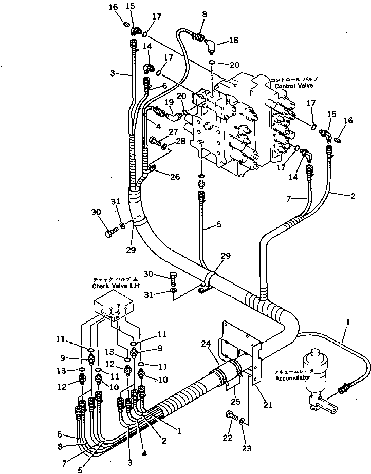 Komatsu parts book diagram for PC300LC-3 S/N 12001-UP: PPC VALVE PIPING(2/3)(FOR WRIST CONTROL)(WITHOUT AUTO DECELERATION)(WITHOUT SWING MECHANICAL BRAKE)(#12001-12637)