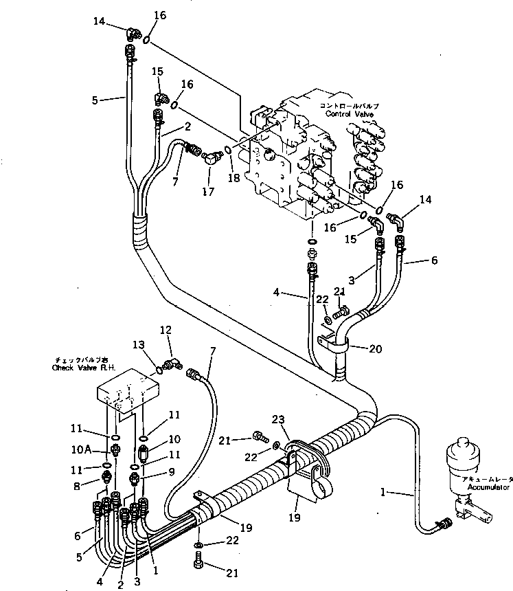 Komatsu parts book diagram for PC300LC-3 S/N 12001-UP: PPC VALVE PIPING(3/3)(FOR WRIST CONTROL)(WITHOUT AUTO DECELERATION)(WITHOUT SWING MECHANICAL BRAKE)(#12889-)