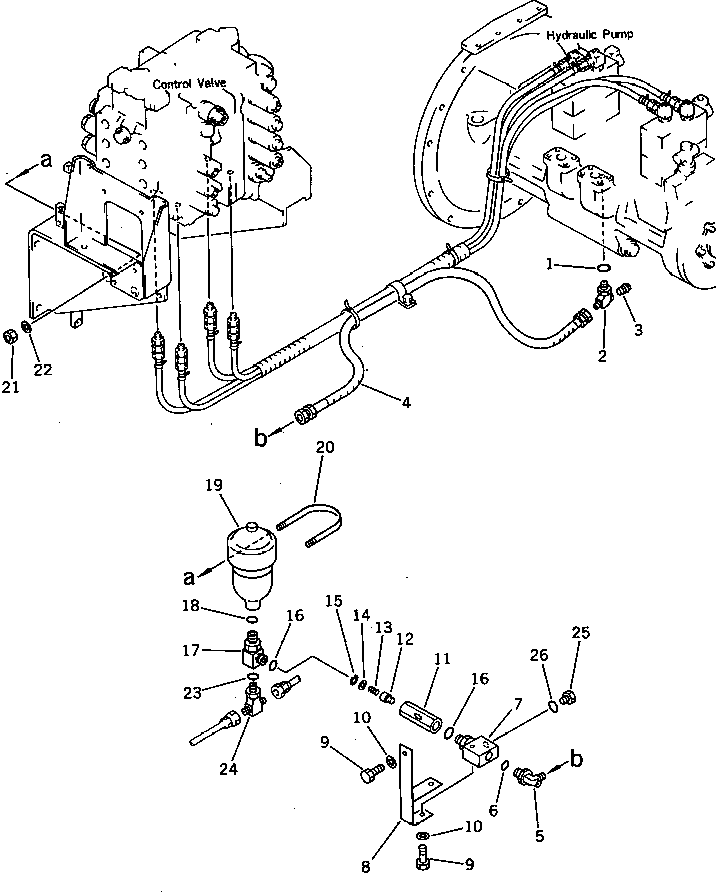 Komatsu parts book diagram for PC300LC-3 S/N 12001-UP: PUMP TO ACCUMULATOR PIPING (WITHOUT AUTO DECELERATION) (WITHOUT SWING MECHANICAL BRAKE)