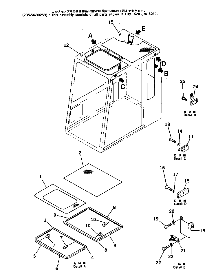 Komatsu parts book diagram for PC300LC-3 S/N 12001-UP: OPERATOR'S CAB (3/6) (TYPE 2) (EXCEPT JAPAN)(#12001-12238)