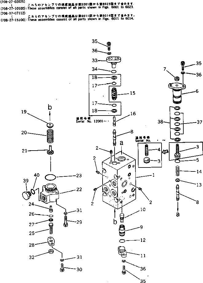 Komatsu parts book diagram for PC300LC-3 S/N 12001-UP: SERVO VALVE ? FRONT (3/4) (WITH 3-STAGE SELECTOR MODE OLSS)