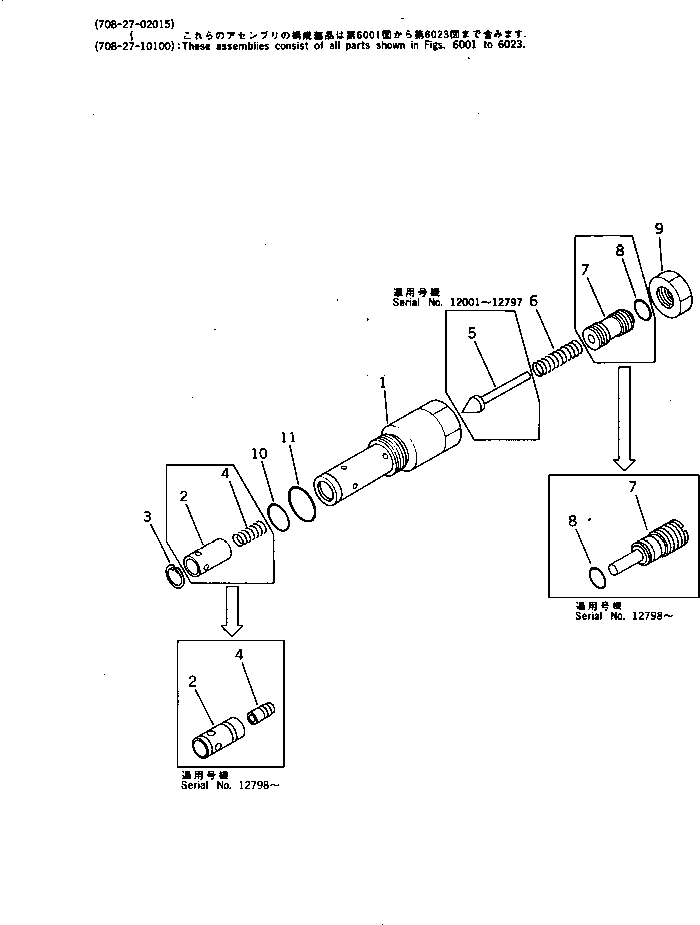Komatsu parts book diagram for PC300LC-3 S/N 12001-UP: RELIEF VALVE (WITH 2-STAGE SELECTOR MODE OLSS)