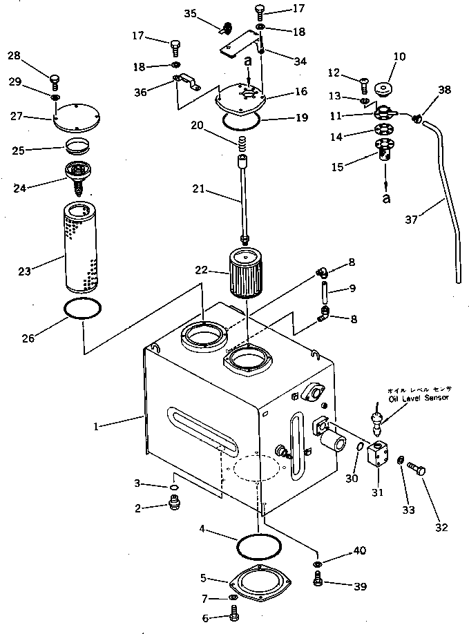 Komatsu parts book diagram for PC300LC-3 S/N 12001-UP: HYDRAULIC OIL TANK (WITH VANDALISM)(#12001-12956)
