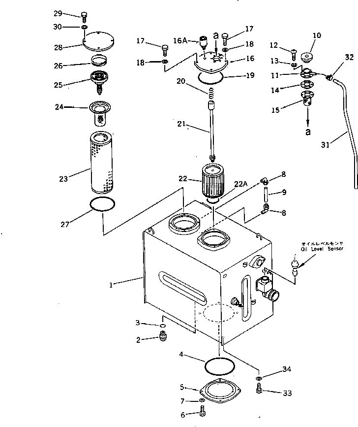 Komatsu parts book diagram for PC300LC-3 S/N 12001-UP: HYDRAULIC OIL TANK (WITHOUT VANDALISM)(#14374-)
