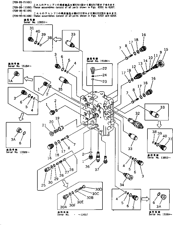 Komatsu parts book diagram for PC300LC-3 S/N 12001-UP: CONTROL VALVE (3/7)