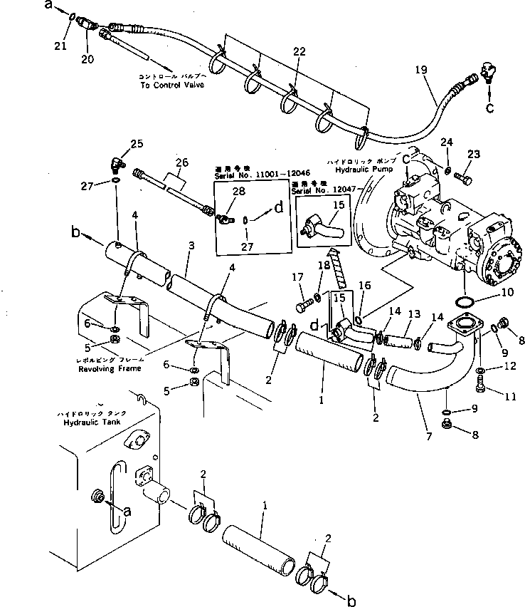 Komatsu parts book diagram for PC300LC-3 S/N 12001-UP: HYDRAULIC PIPING (TANK TO PUMP) (WITH AUTO DECELERATION) (WITH   SWING MECHANICAL BRAKE)