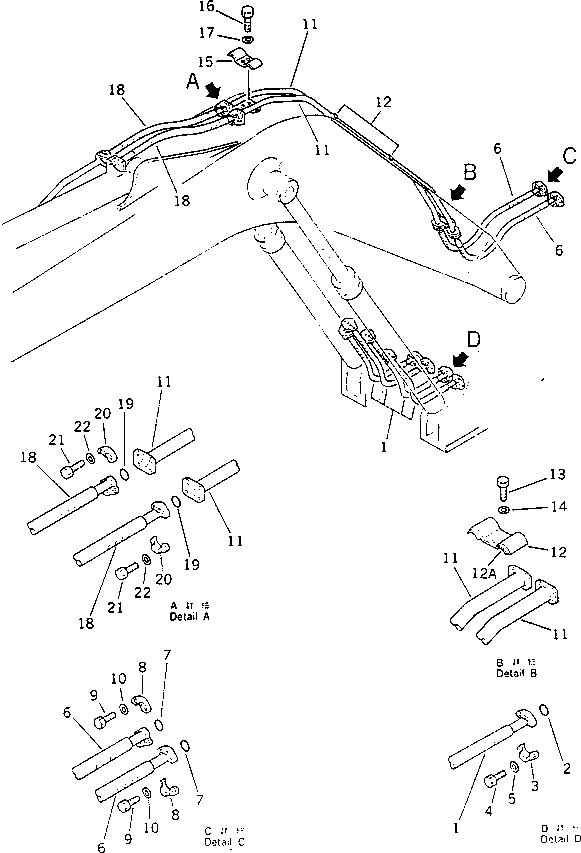 Komatsu parts book diagram for PC300LC-3 S/N 12001-UP: HYDRAULIC PIPING (BOOM AND ARM CYLINDER LINE) (ATTACHMENT SIDE)