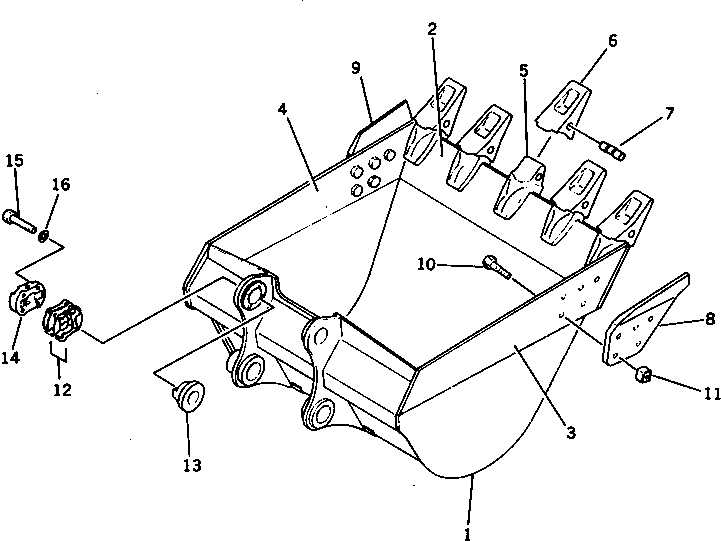 Komatsu parts book diagram for PC300LC-3 S/N 12001-UP: BUCKET ? 1.2M.3 ? WIDTH 1290MM (HORIZONTAL PIN TYPE)