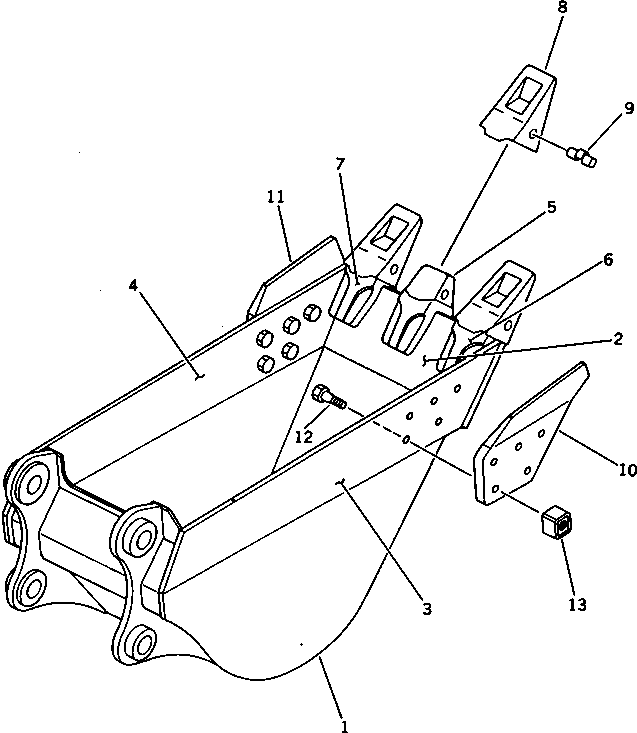 Komatsu parts book diagram for PC300LC-3 S/N 12001-UP: BUCKET ? 0.46M.3 ? WIDTH 610MM (HORIZONTAL PIN TYPE)