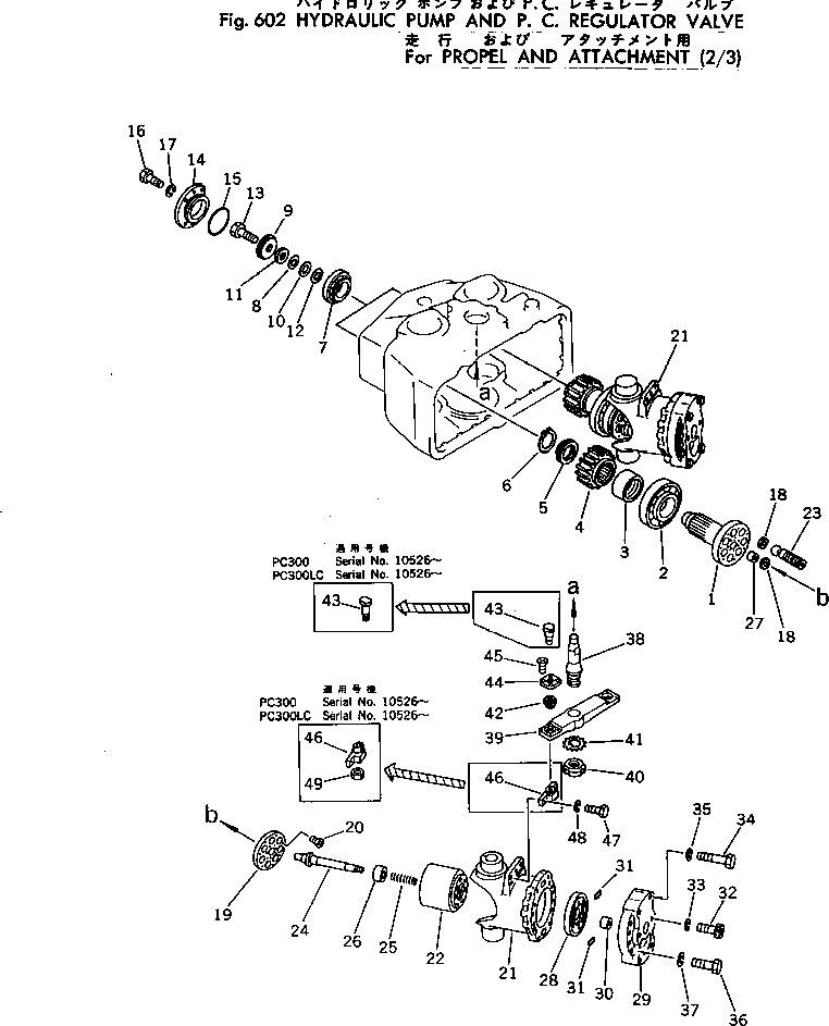 Komatsu parts book diagram for PC300LC-1 S/N 10001-UP: HYDRAULIC PUMP AND P.C.REGULATOR VALVE ? FOR P.A.A. (2/3)