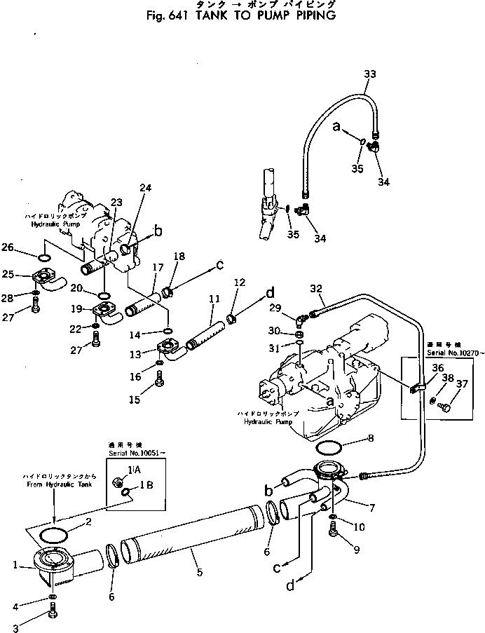 Komatsu parts book diagram for PC300LC-1 S/N 10001-UP: TANK TO PUMP PIPING (1/2)