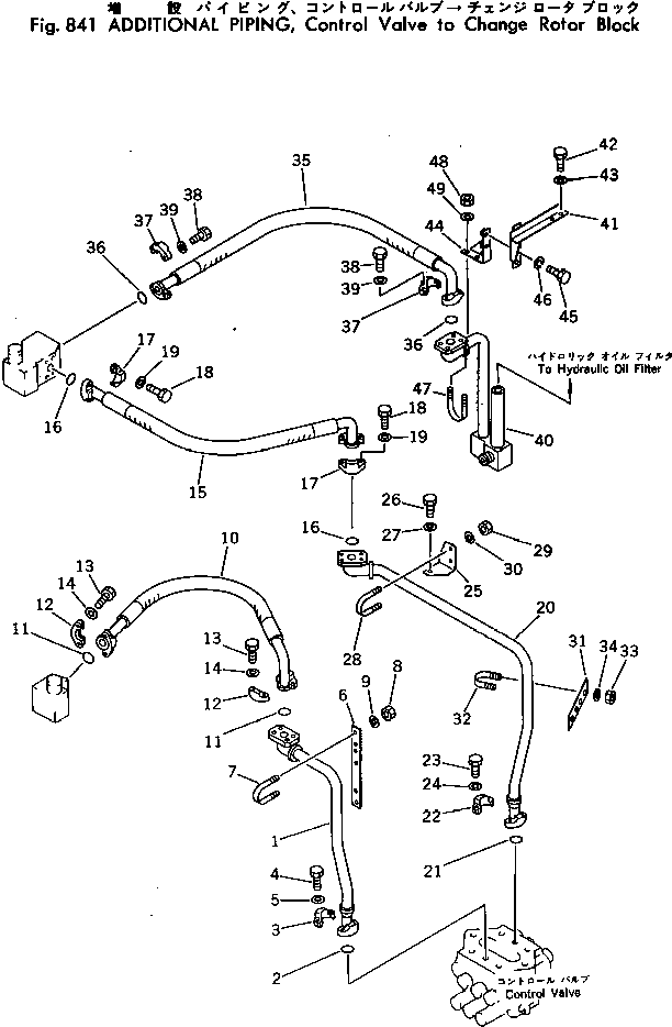 Komatsu parts book diagram for PC300LC-1 S/N 10001-UP: ADDITIONAL PIPING ? COTROL VALVE TO CHANGE ROTOR BLOCK