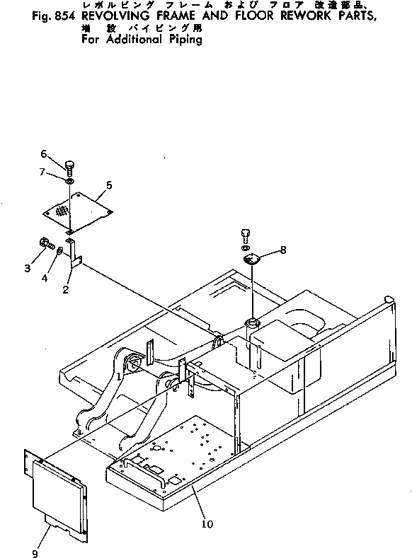 Komatsu parts book diagram for PC300LC-1 S/N 10001-UP: REVOLVING FRAME AND FLOOR REWORK PARTS ? FOR ADD. PIPING