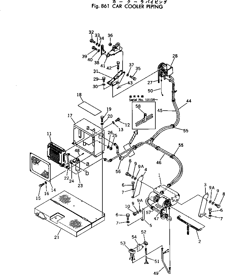 Komatsu parts book diagram for PC300LC-1 S/N 10001-UP: CAR COOLER PIPING